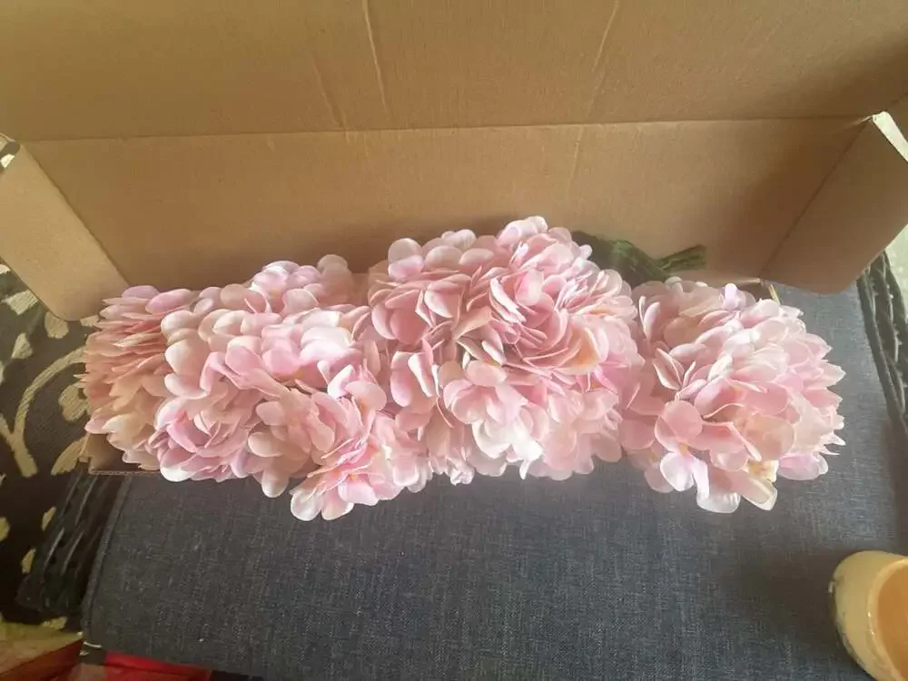 Artificial Light Pink Silk Hydrangea Flower Stems Set